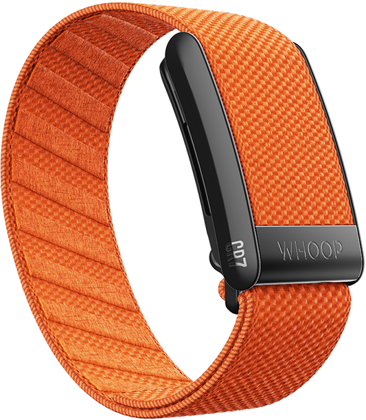 Whoop SuperKnit band Cristiano Ronaldo special edition in vibrant orange, designed for high-performance sports enthusiasts.سوار ووب سيور سوبرنيت النسخة الخاصة بكريستيانو رونالدو باللون البرتقالي المميز، مصمم خصيصًا لمحبي الأداء الرياضي العالي.